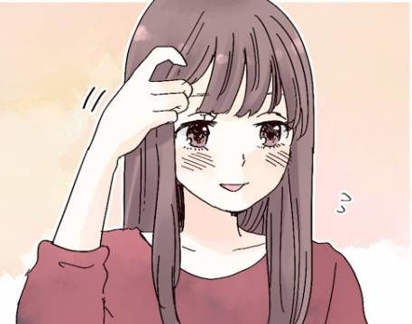 前髪を気にしている女性のイラスト