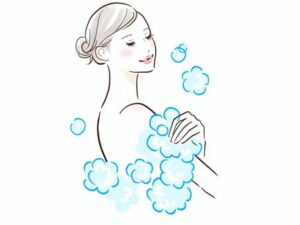 体を洗っている女性のイラスト