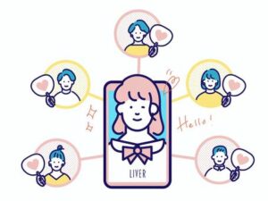 SNSを発信している女性のイラスト
