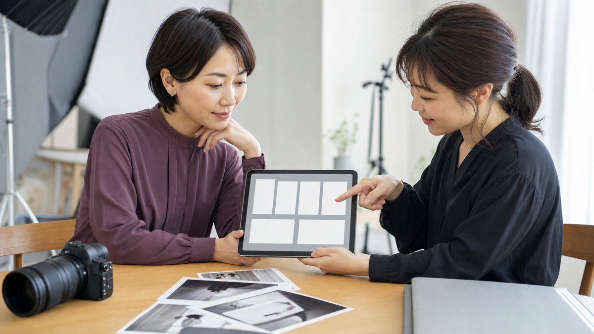 縦横の写真比率を撮影後に確認する様子