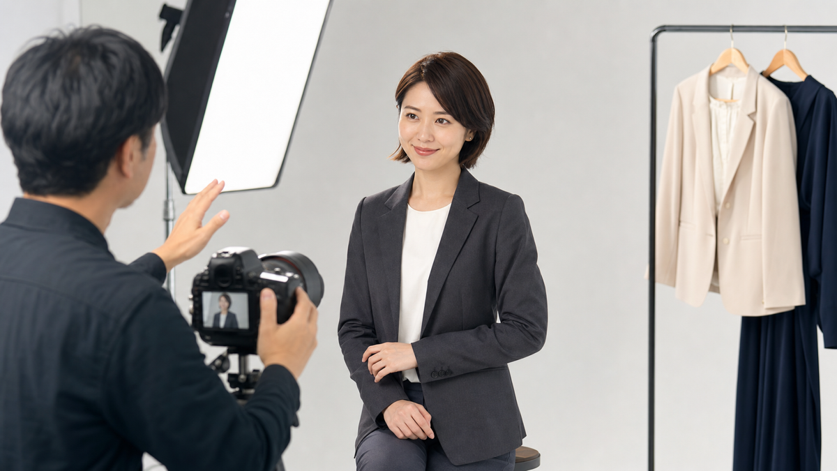 仕事用プロフィール写真を撮影する女性