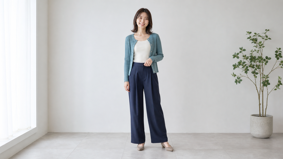 マッチングアプリのサブ写真として服装と姿勢が分かる全身写真を撮る成人女性