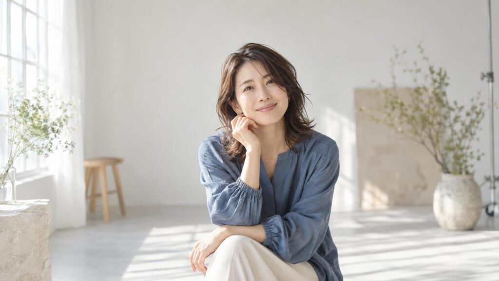 左右に余白を残して撮影した女性オンライン講師のプロフィール写真